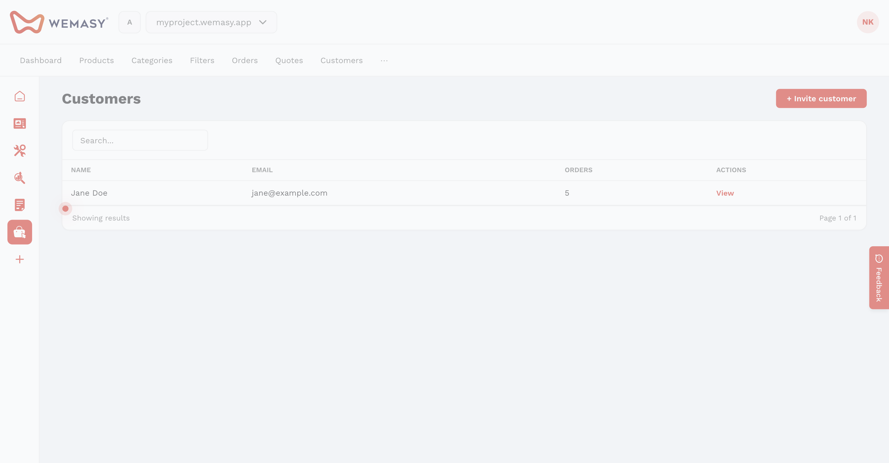 Webshop: liste over kunder