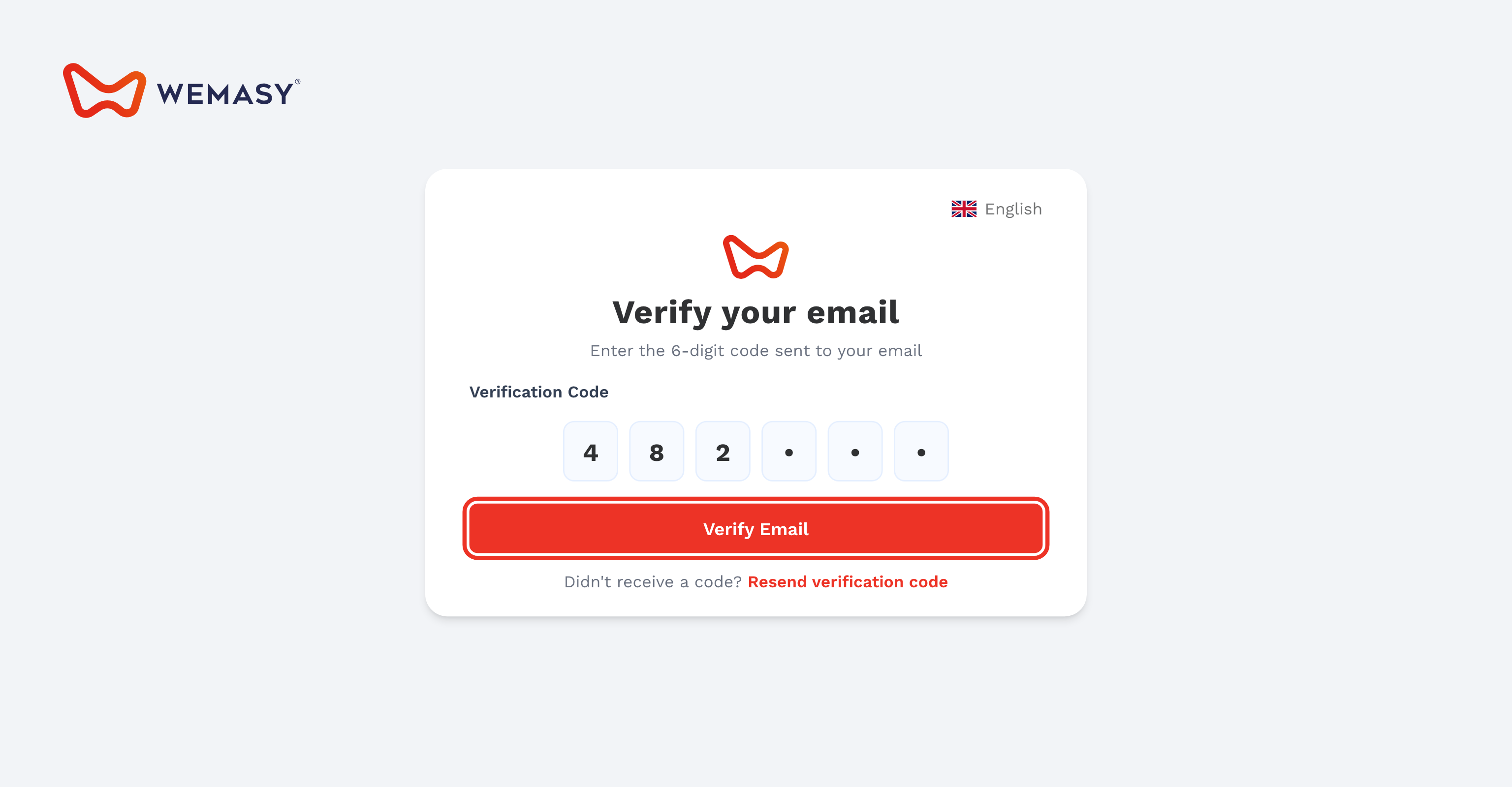 Skærmen til bekræftelse af e-mail i WEMASY