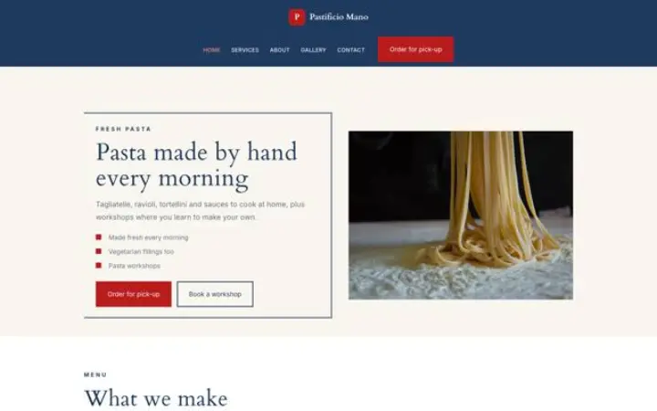 Hjemmeside til butik med frisk pasta