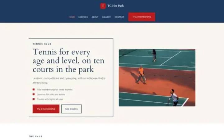 Hjemmeside til tennisklub