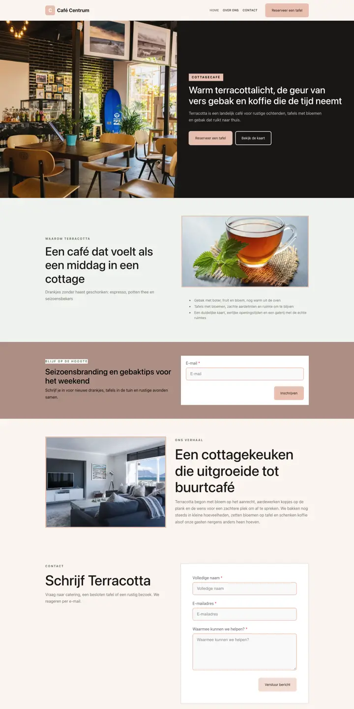 Eksempel på en hjemmeside til café