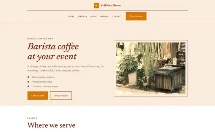 Hjemmeside til mobil kaffebar