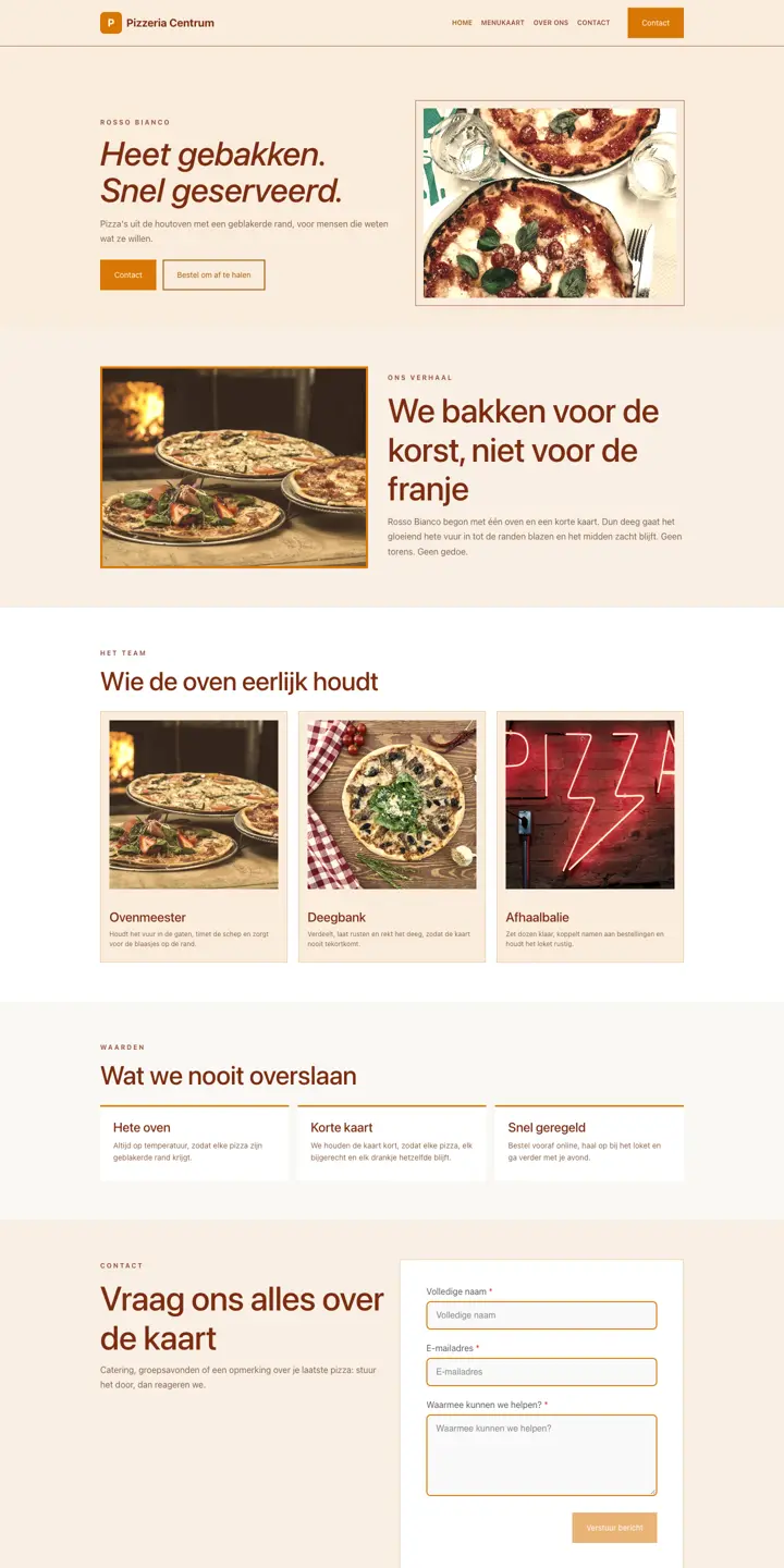 Eksempel på en hjemmeside til pizzeria