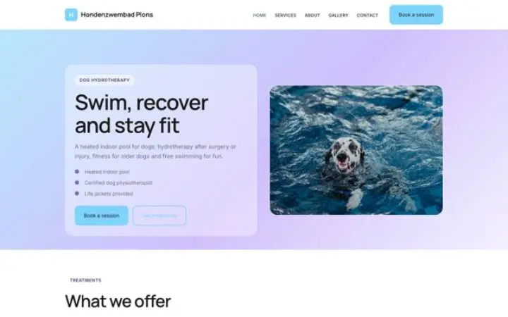 Hjemmeside til hydroterapi for hunde