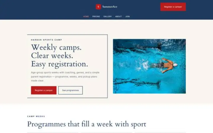 Hjemmeside til sportscamp