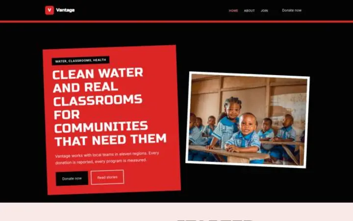 Eksempel på temaet Vantage til ngo