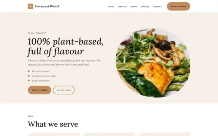 Hjemmeside til vegansk restaurant